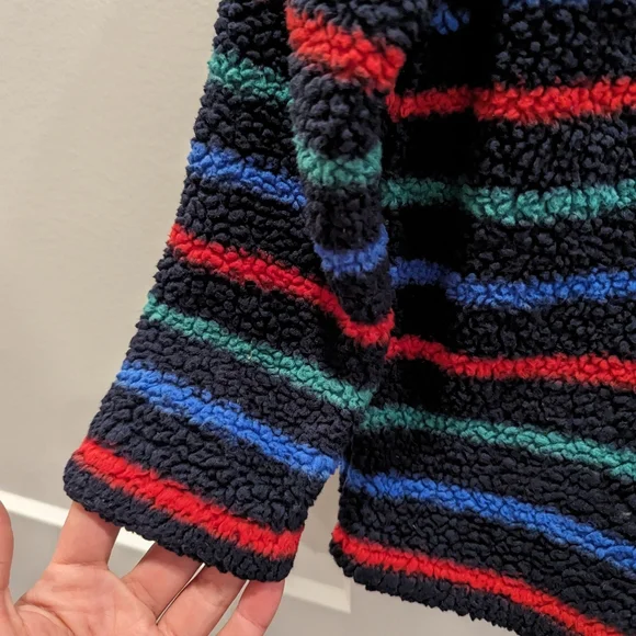 JOULES red blue striped navy fuzzy fleece quarter zip jacket